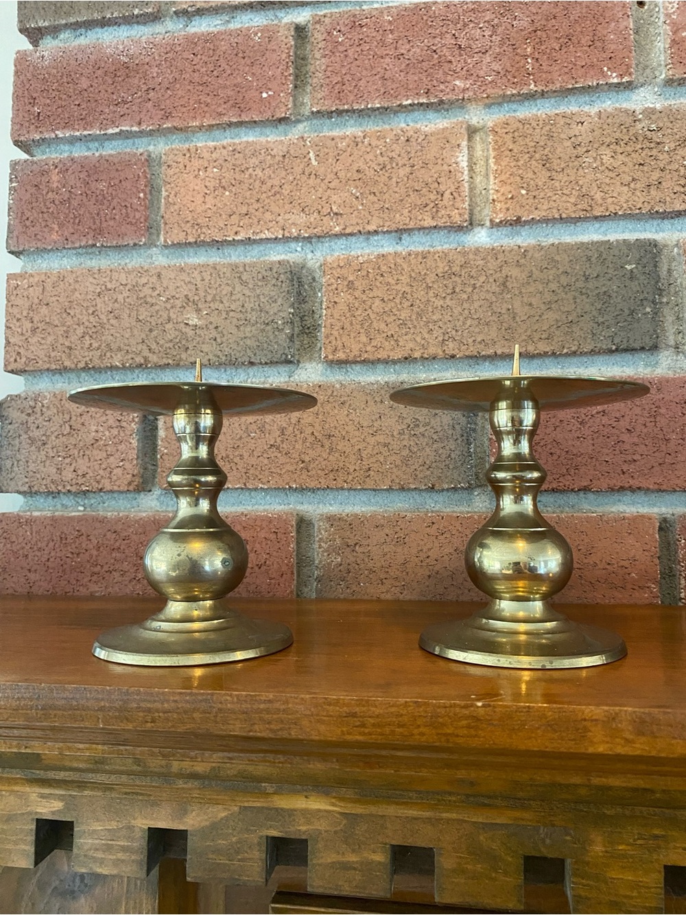 Brass Pillar Candle Holders - Pair